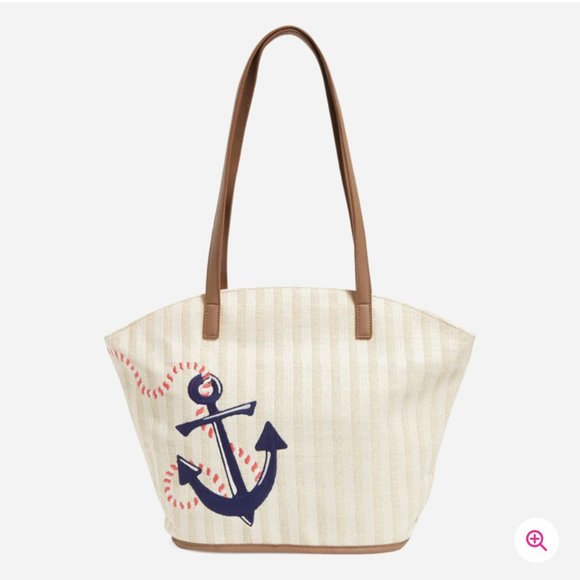 Vera Bradley Handbags - Vera Bradley Straw Tote Bag Regatta Anchor Navy NWT